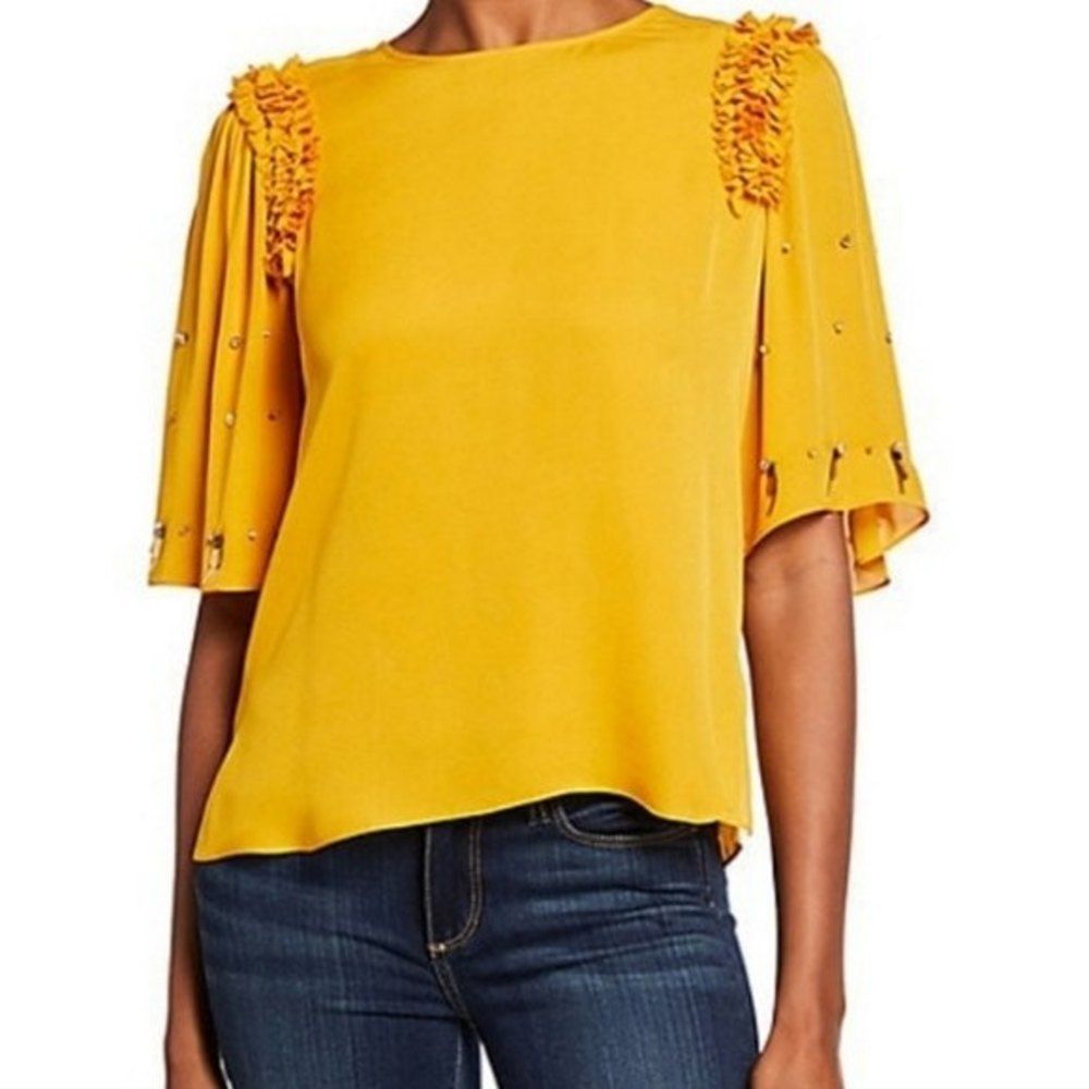 Kobi Halperin Krissy Beaded Ruffled Silk Blouse Size Xs Contemporary Causal